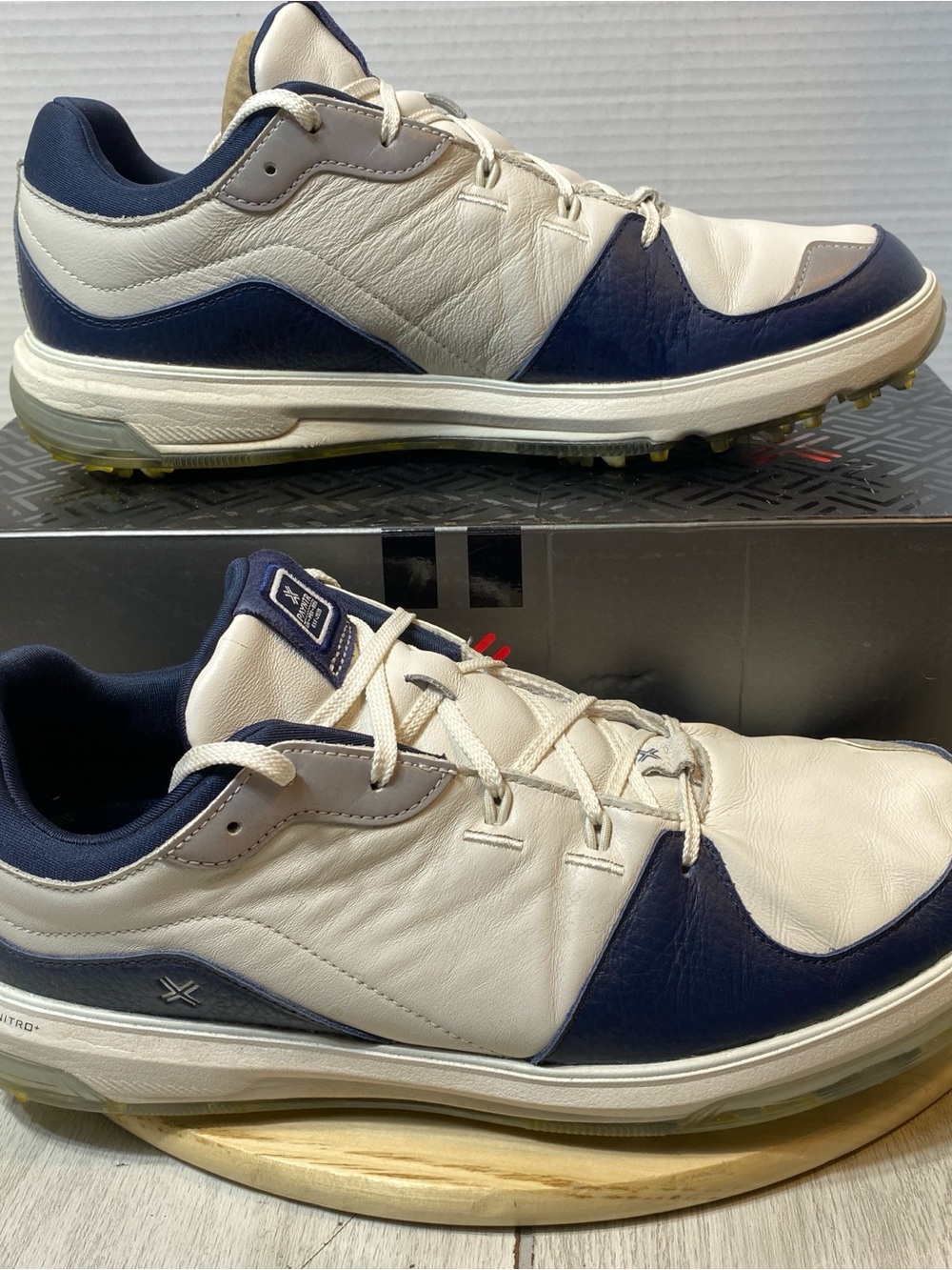 Payntr X 001 Men’s Golf Shoes White/navy Leather Soft Spikes Size 10